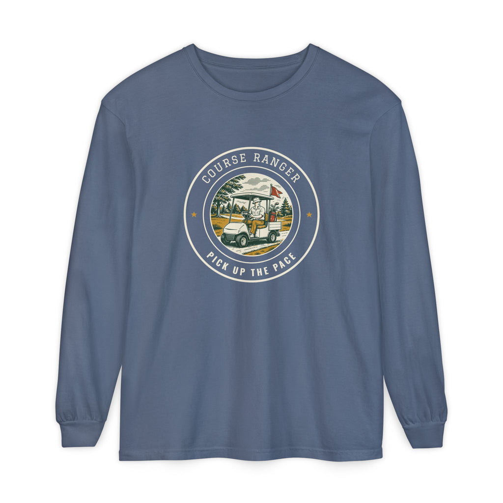 Course Ranger Long Sleeve Tee in Blue Jean, front view