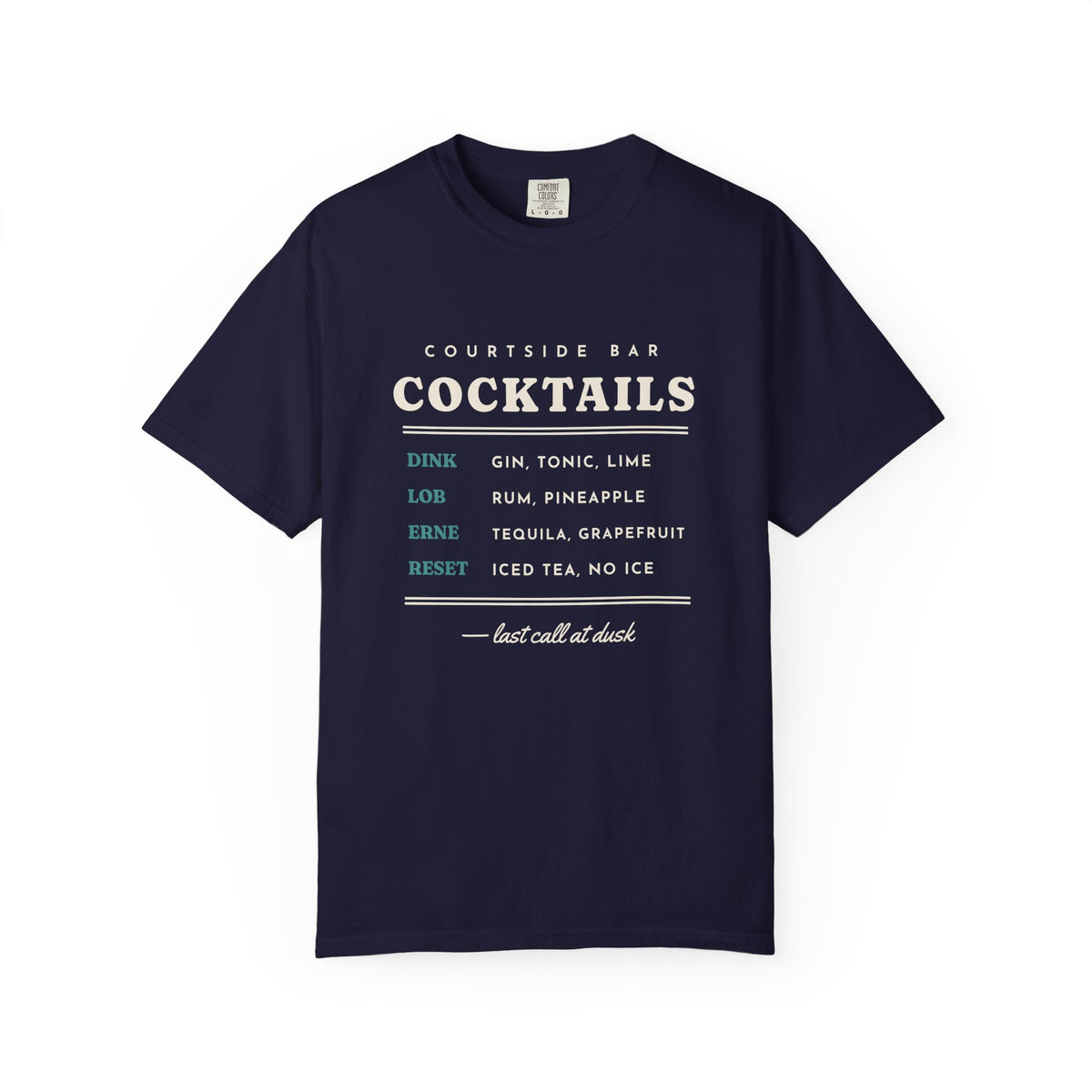 Cocktail Menu Tee in True Navy, front view