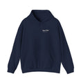 Script Chest Mark Hoodie in Navy, front view