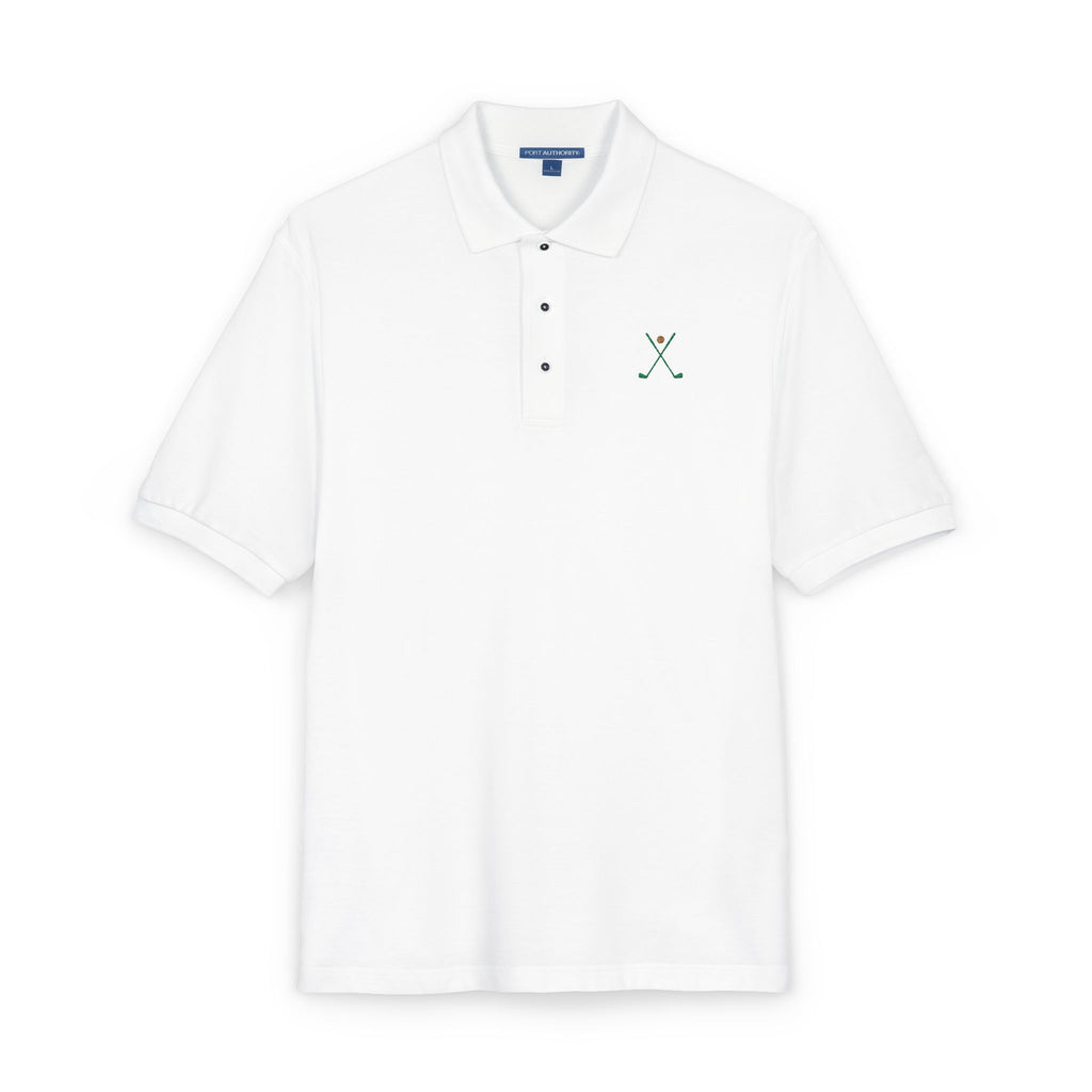 Crossed Irons Polo in White, embroidery close-up