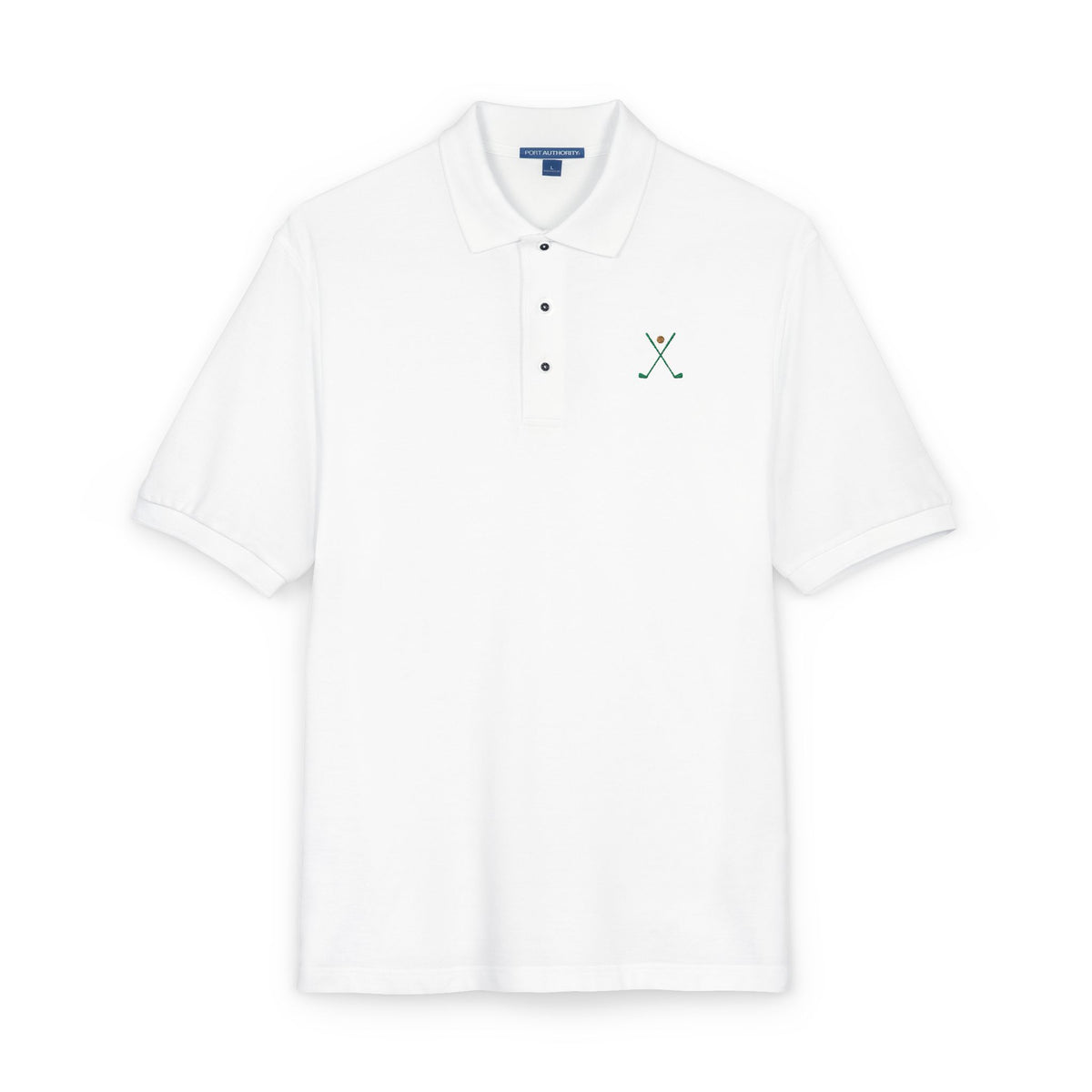 Crossed Irons Polo in White, embroidery close-up