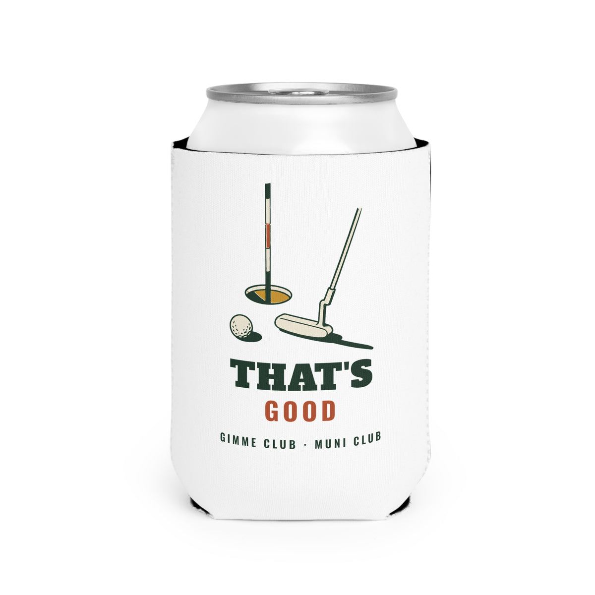 That's Good Can Cooler in White, front view, second angle