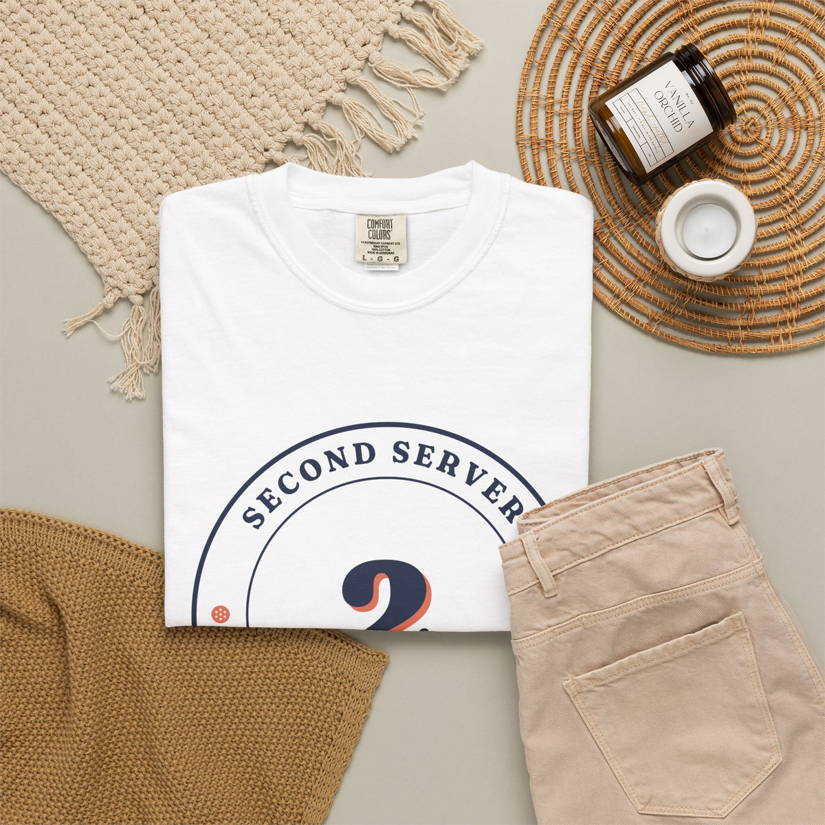 Second Server Tee in White, flat lay