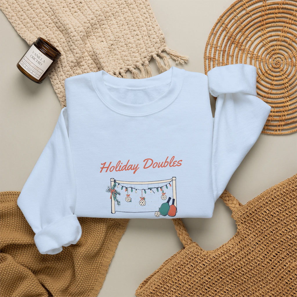Holiday Doubles Crewneck in Light Blue, flat lay