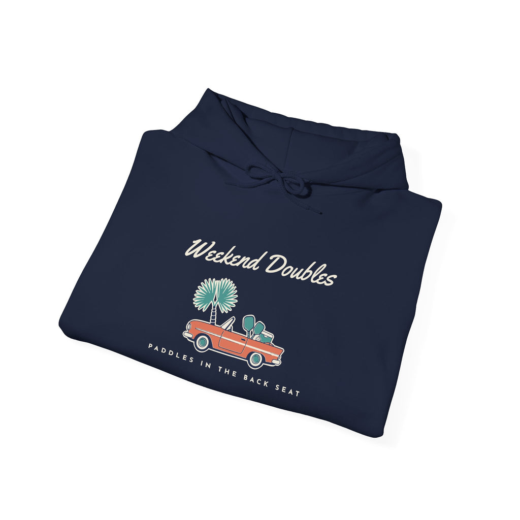 Weekend Doubles Hoodie in Navy, folded