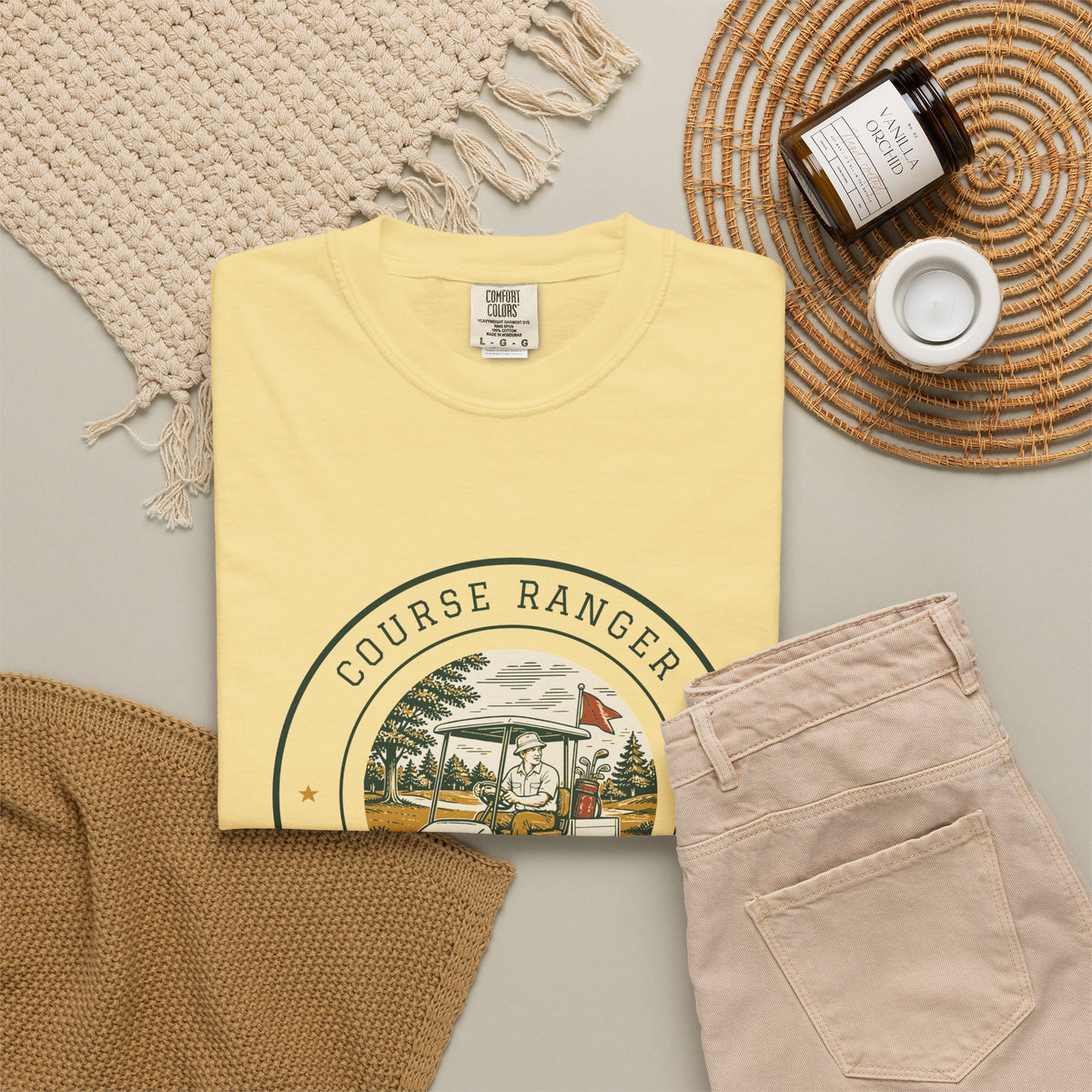 Course Ranger Tee in Butter, flat lay