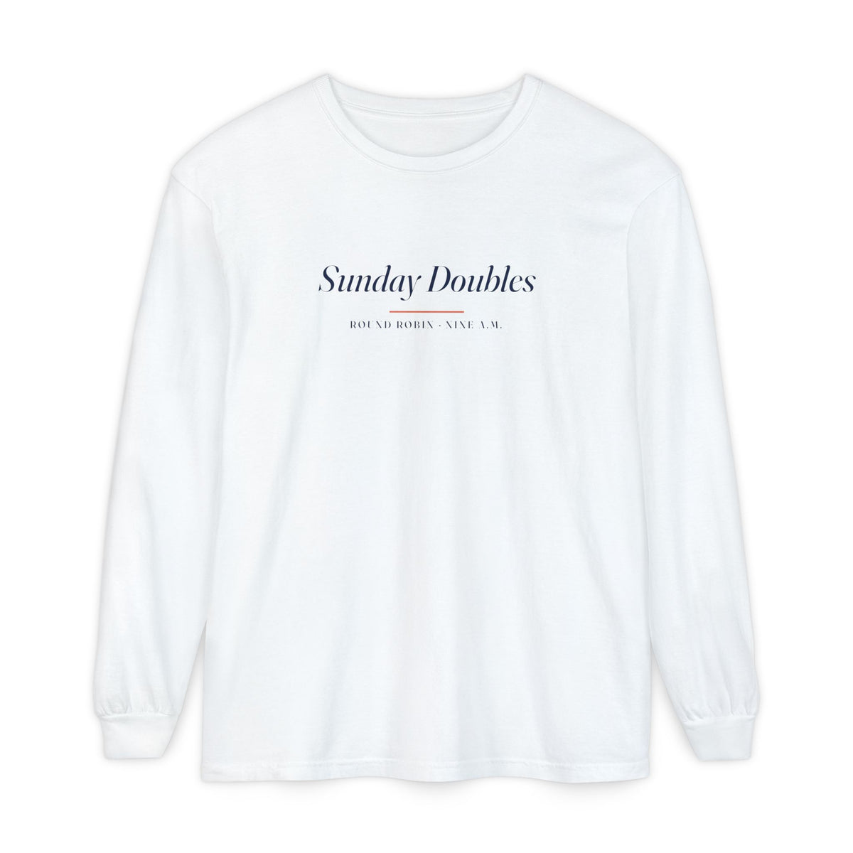 Sunday Doubles Long Sleeve Tee in White, front view