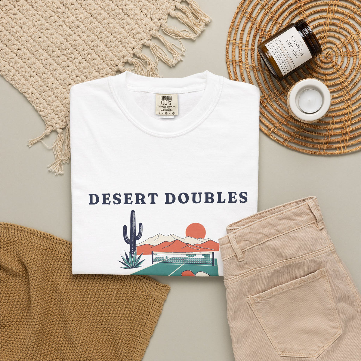Desert Doubles Tee in White, flat lay