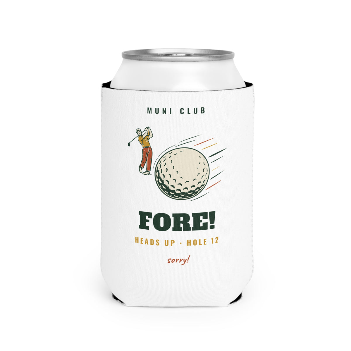 Fore! Can Cooler in White, front view, second angle