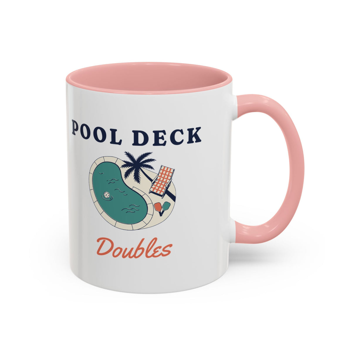 Pool Deck Doubles Mug in Pink, design, handle right