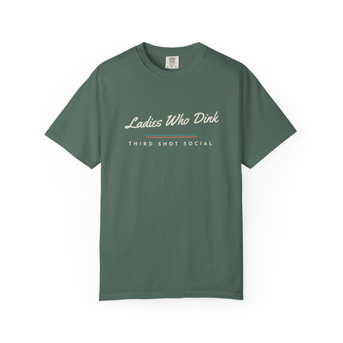 Ladies Who Dink Tee in Blue Spruce, front view