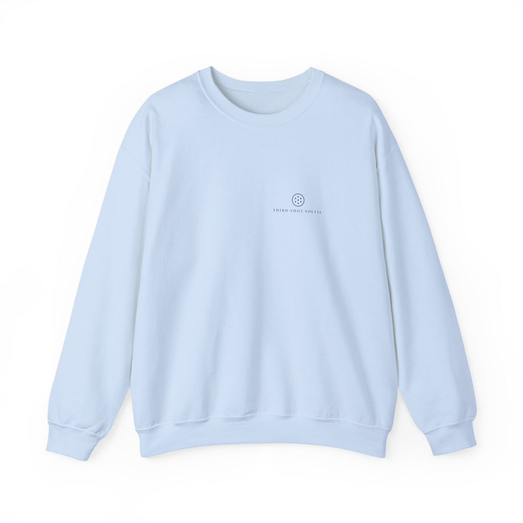 Ball Mark Crewneck in Light Blue, front view
