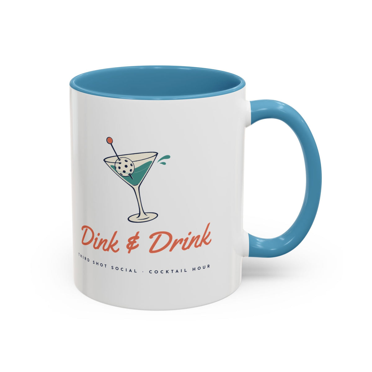 Dink & Drink Mug in Light Blue, design, handle right