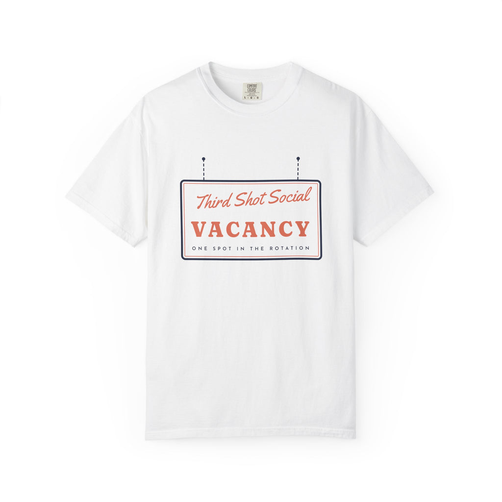 Vacancy Tee in White, front view