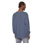 Fall League Long Sleeve Tee in Blue Jean, on model, back view