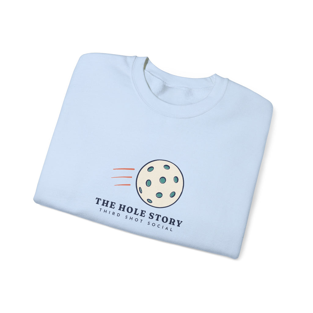 The Hole Story Crewneck in Light Blue, folded