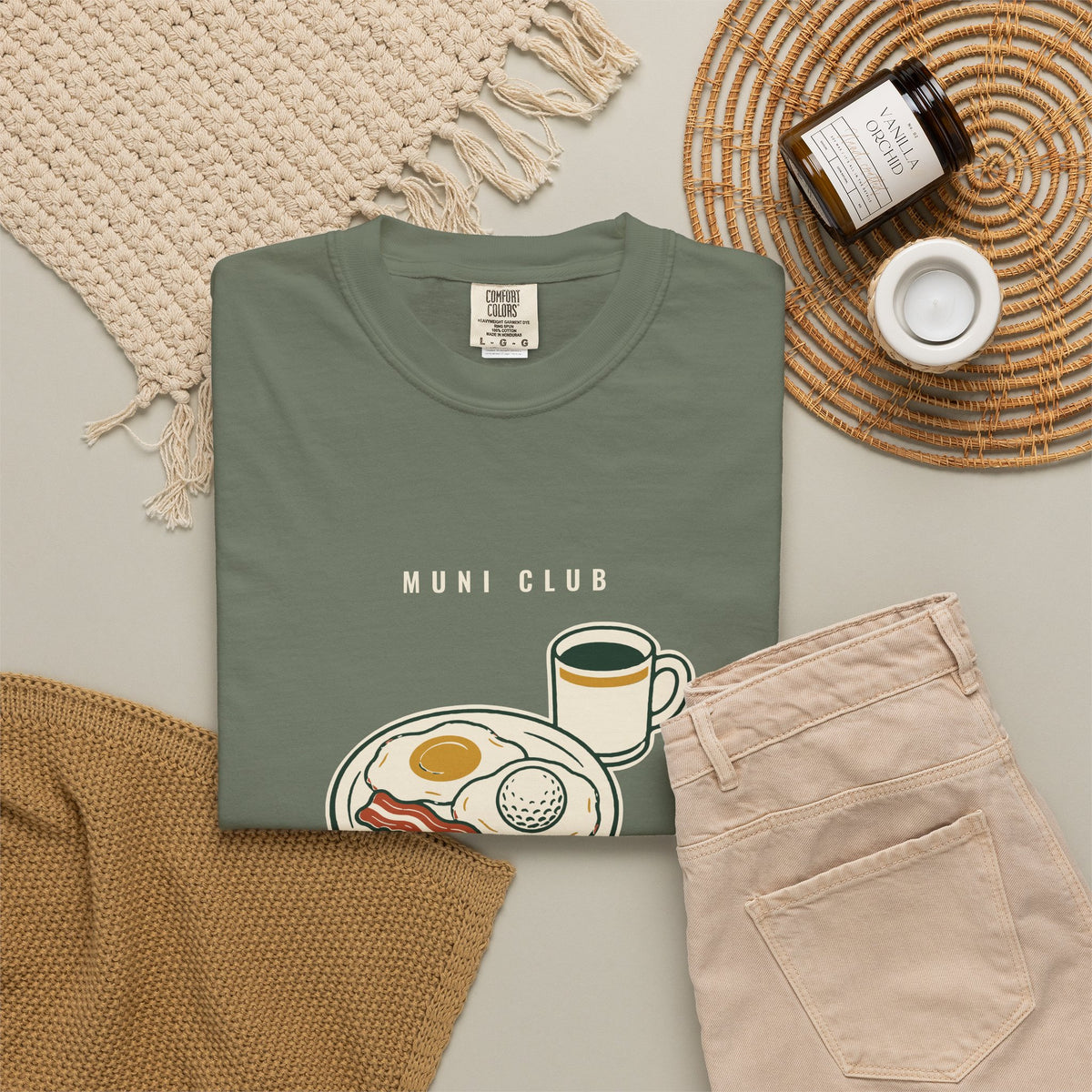 Breakfast Ball Tee in Moss, flat lay