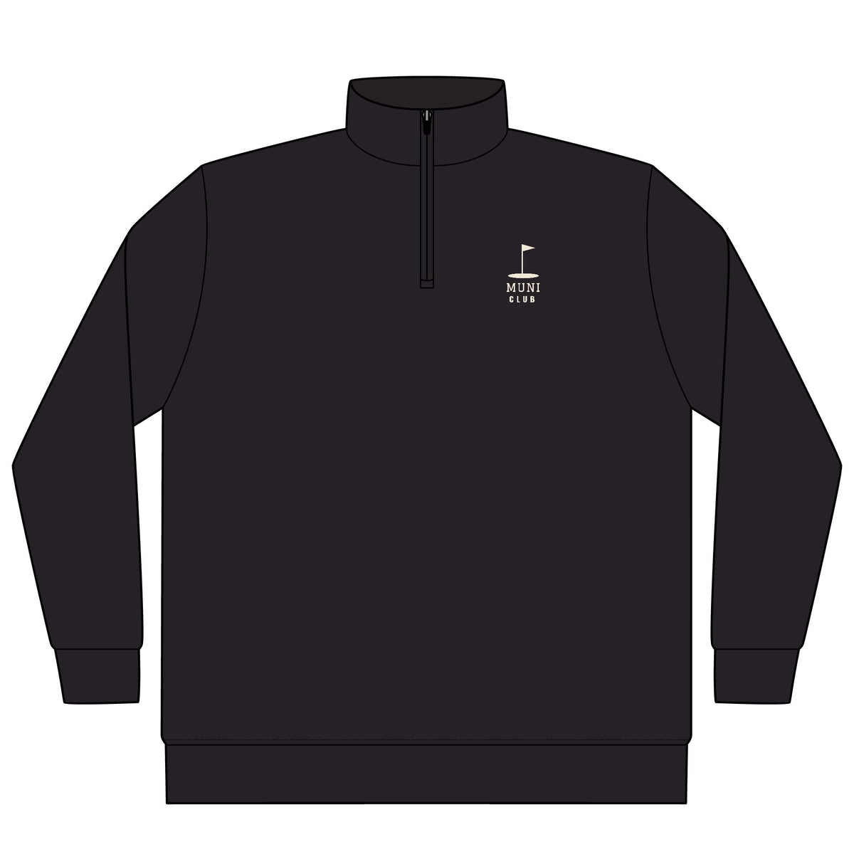 Muni Club Quarter-Zip in Black, front view