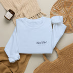 Script Chest Mark Crewneck in Light Blue, flat lay