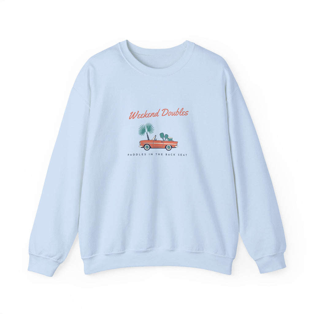 Weekend Doubles Crewneck in Light Blue, front view