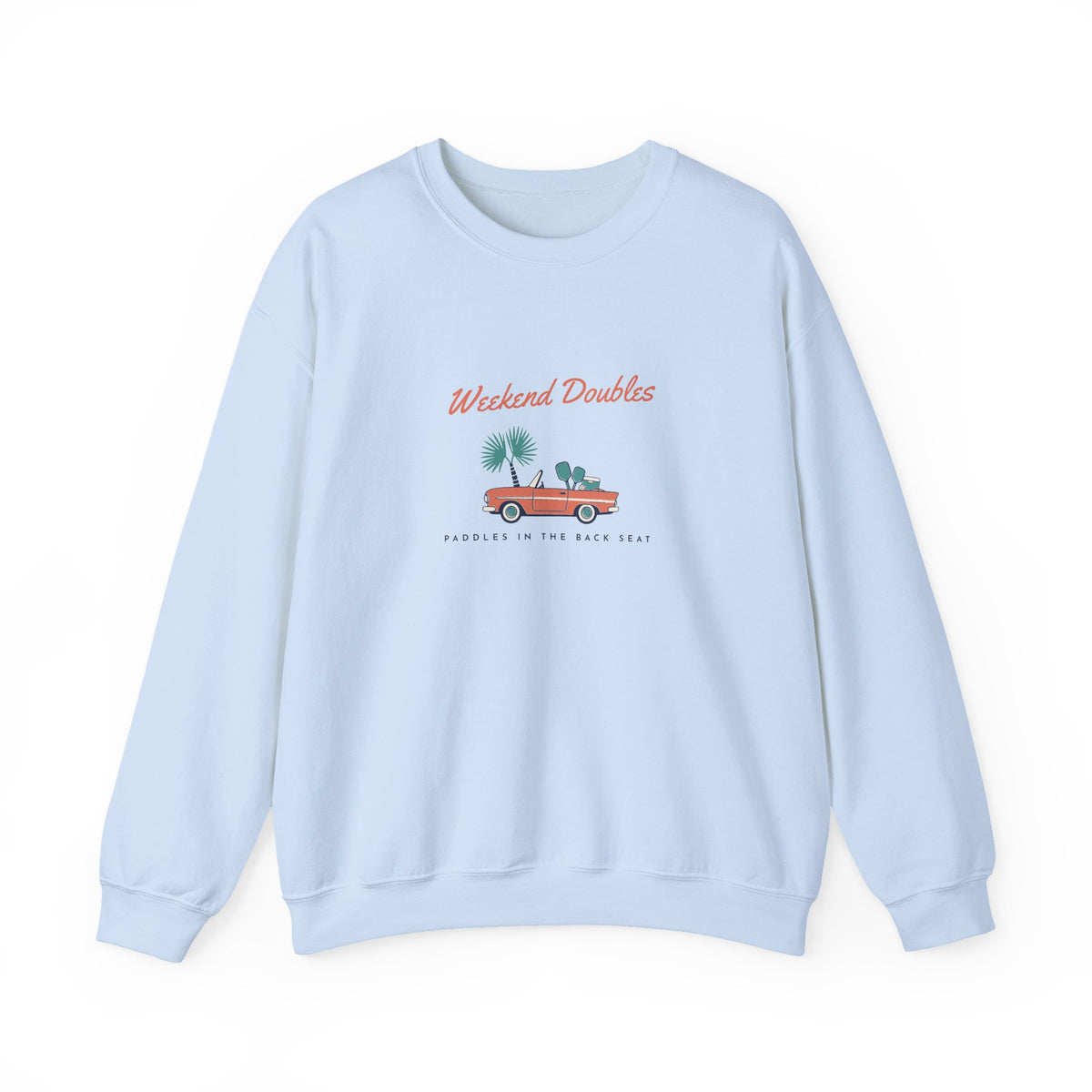 Weekend Doubles Crewneck in Light Blue, front view