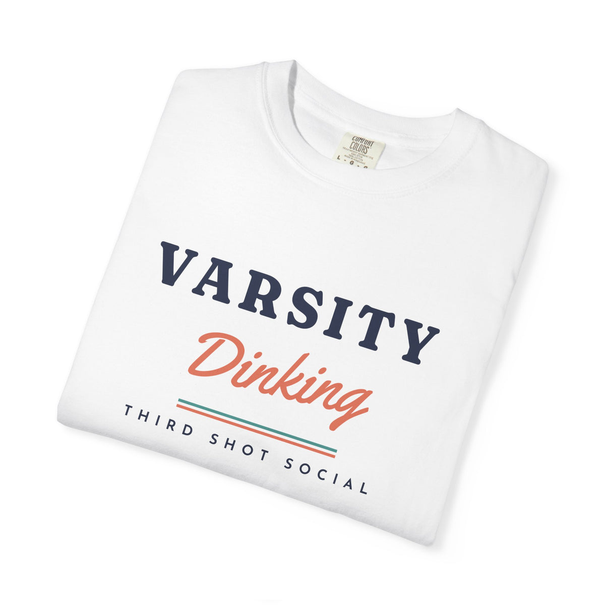 Varsity Dinking Tee in White, folded