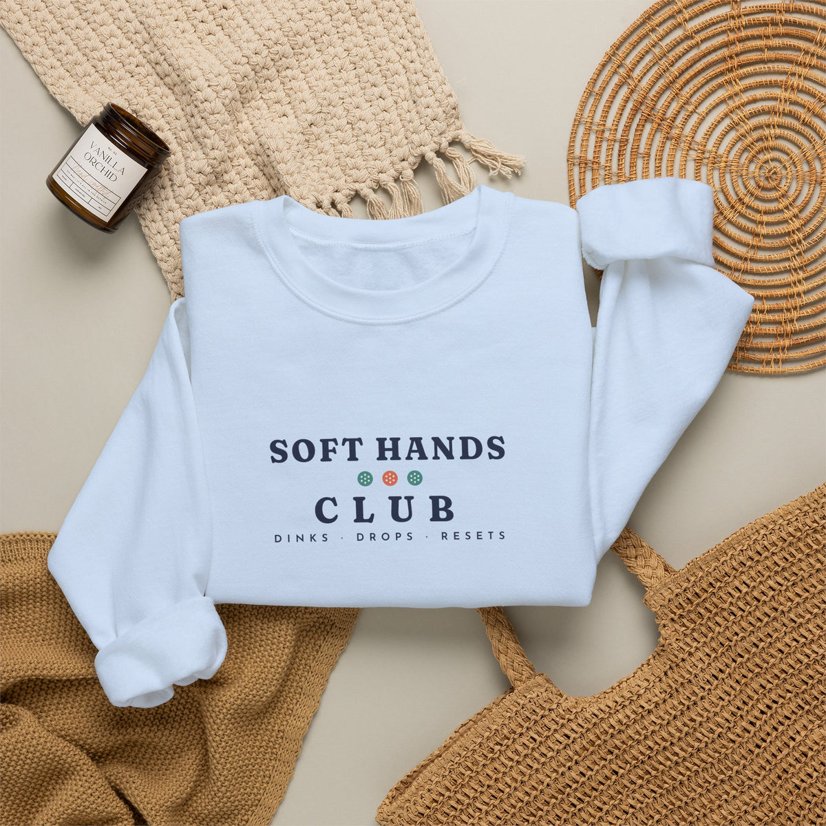Soft Hands Club Crewneck in Light Blue, flat lay