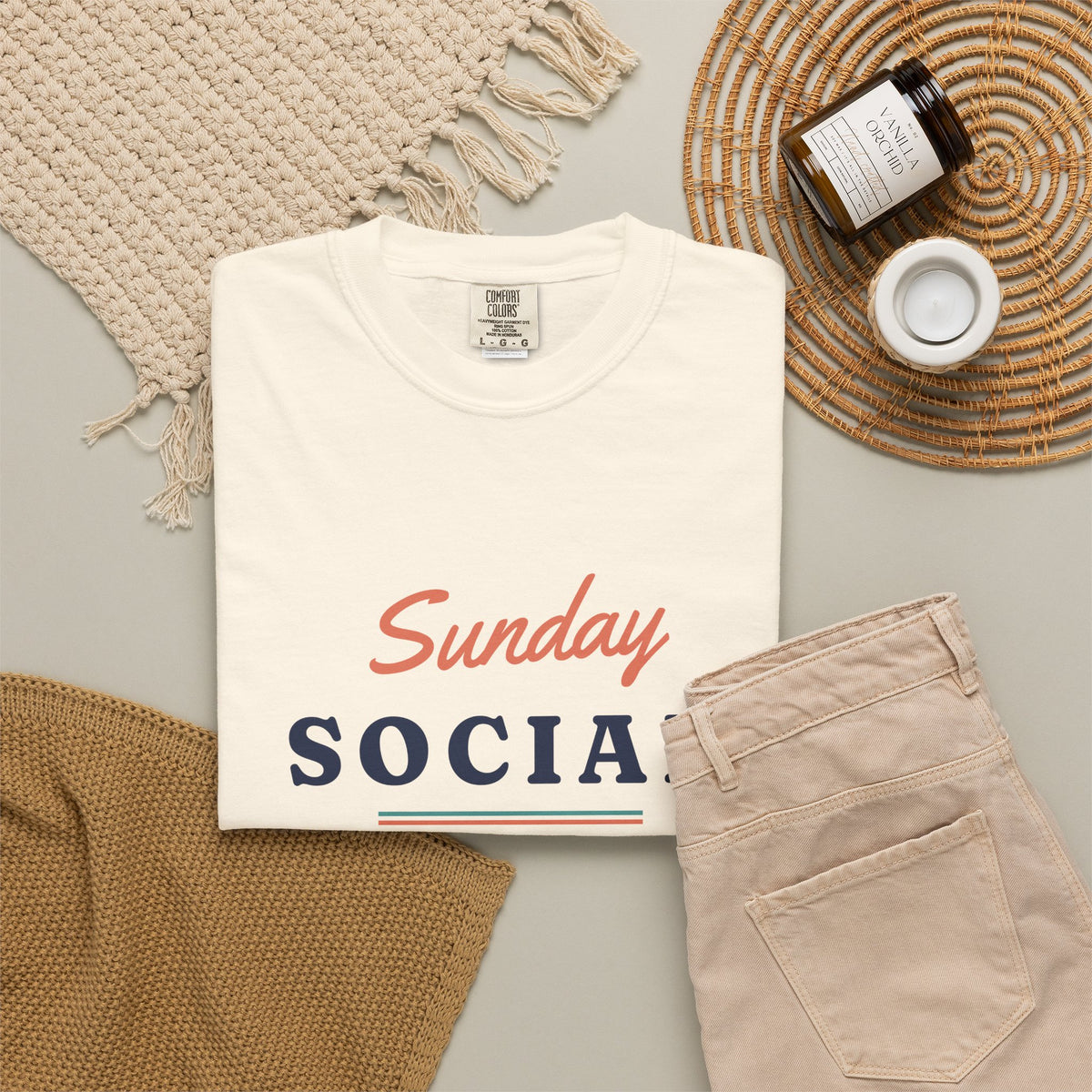 Sunday Social Tee in Ivory, flat lay