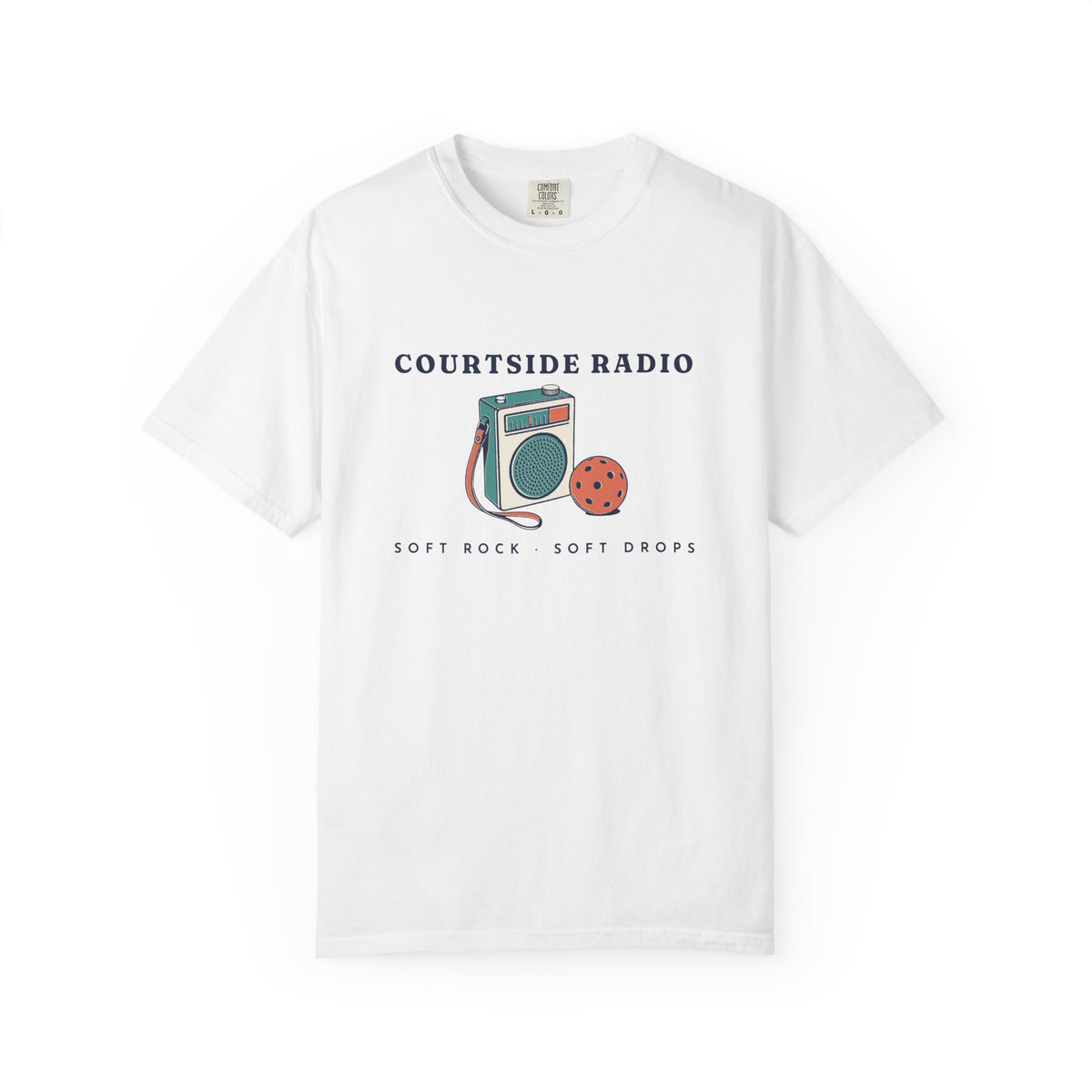 Courtside Radio Tee in White, front view