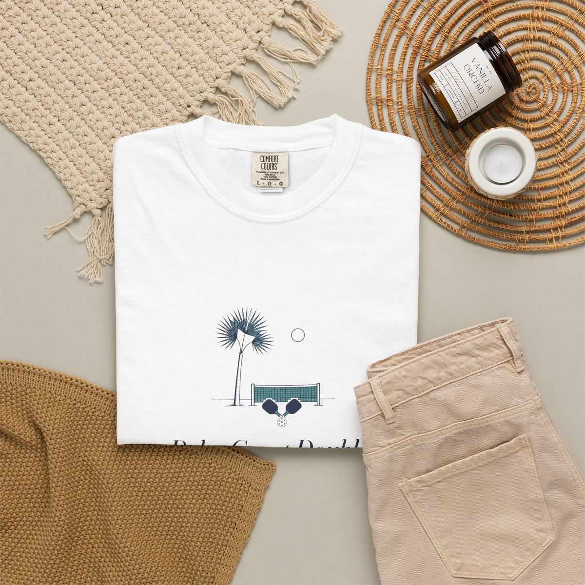 Palm Court Tee in White, flat lay