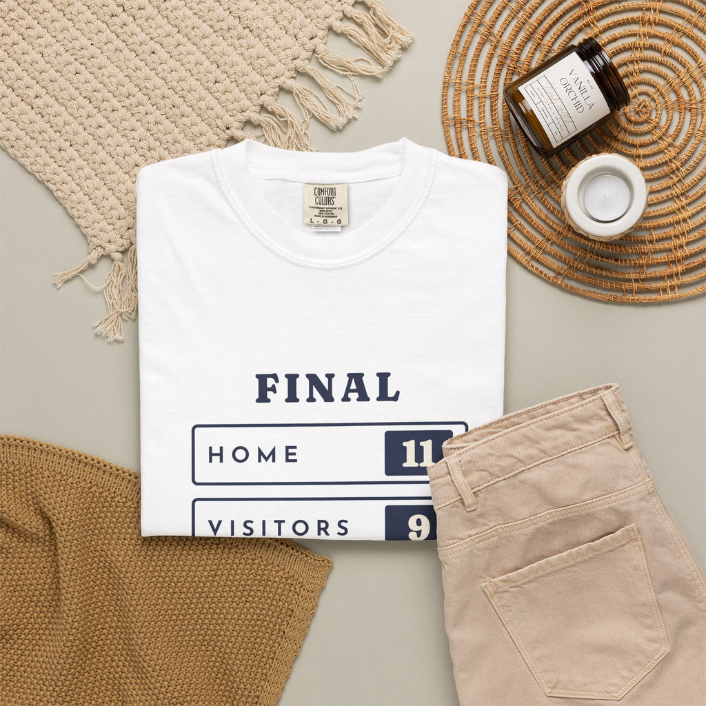 Scoreboard Tee in White, flat lay