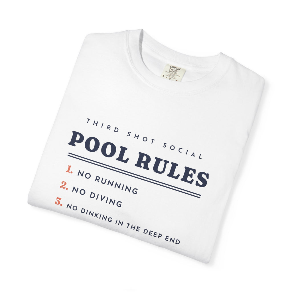 Pool Rules Tee in White, folded