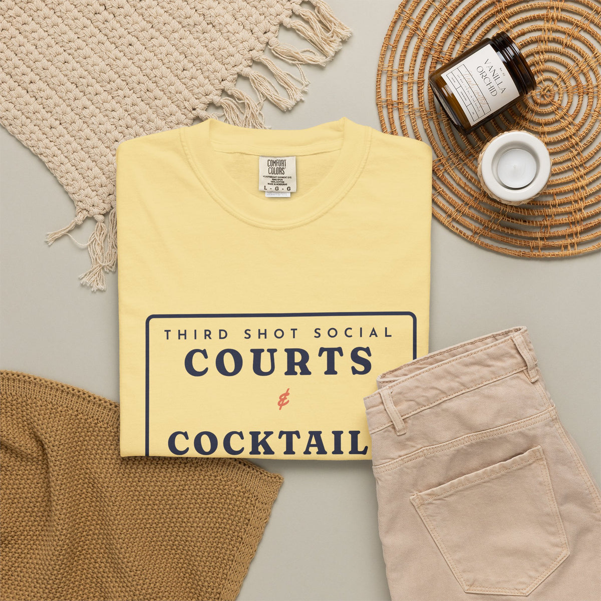 Courts & Cocktails Tee in Butter, flat lay