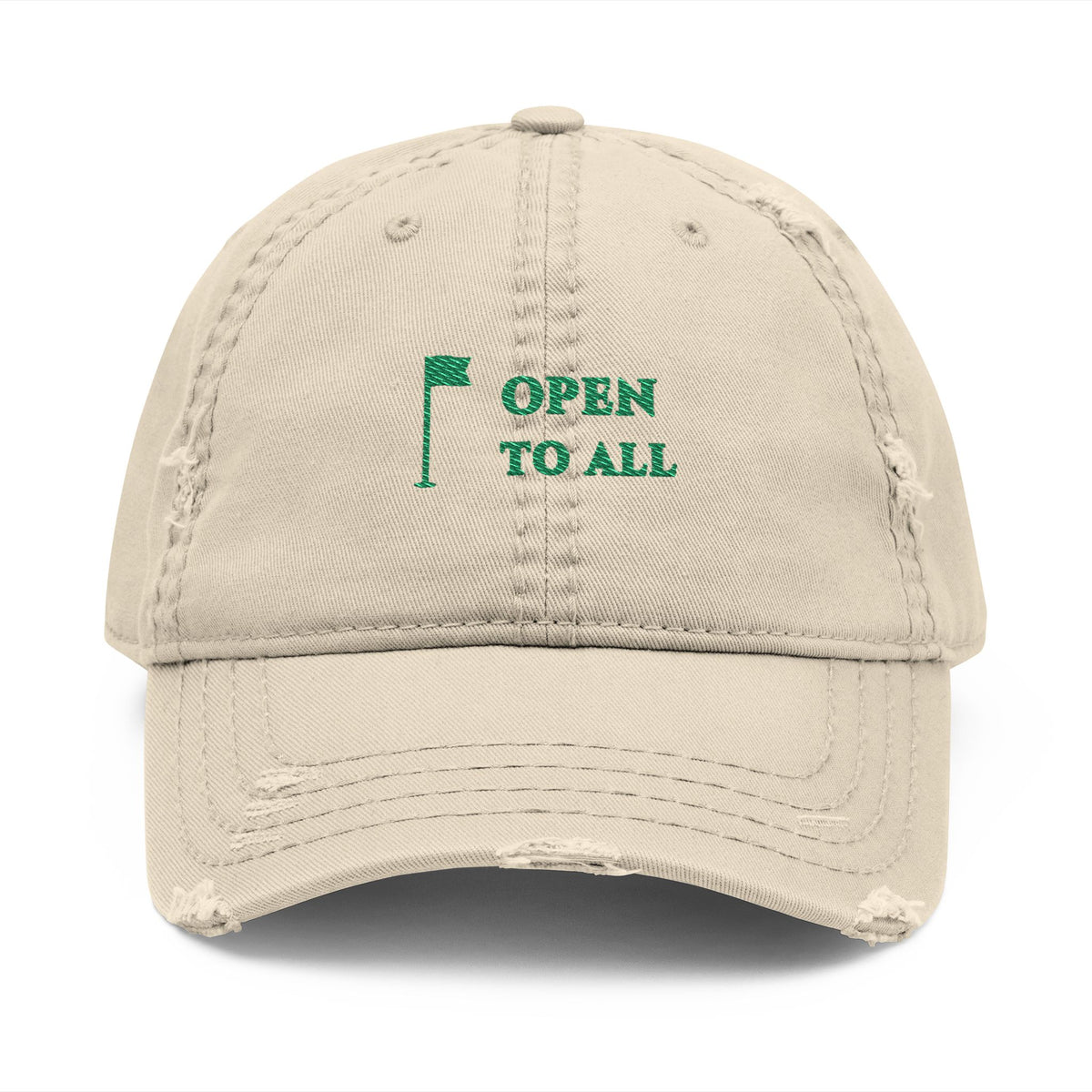 Open to All Dad Hat in Khaki, front view