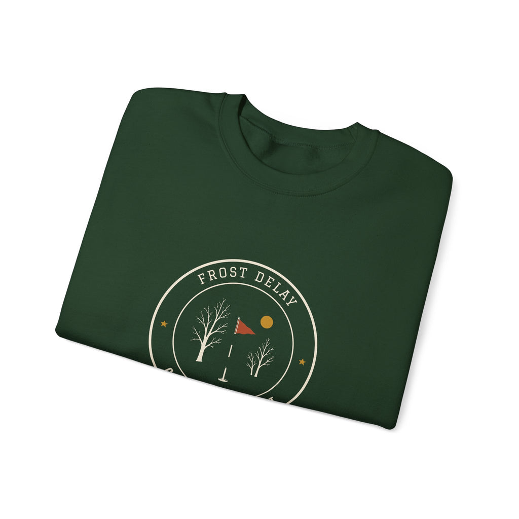 Frost Delay Crewneck in Forest Green, folded