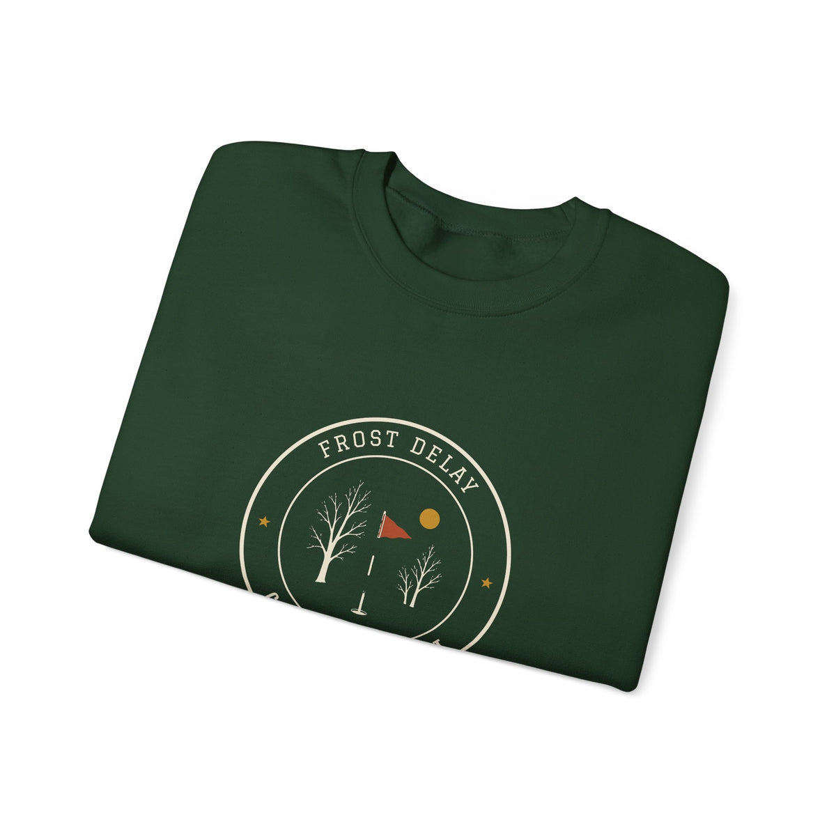 Frost Delay Crewneck in Forest Green, folded