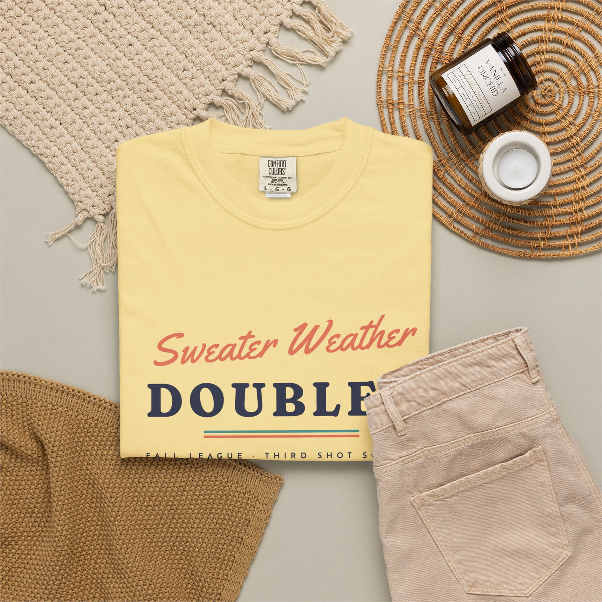 Sweater Weather Doubles Tee in Butter, flat lay