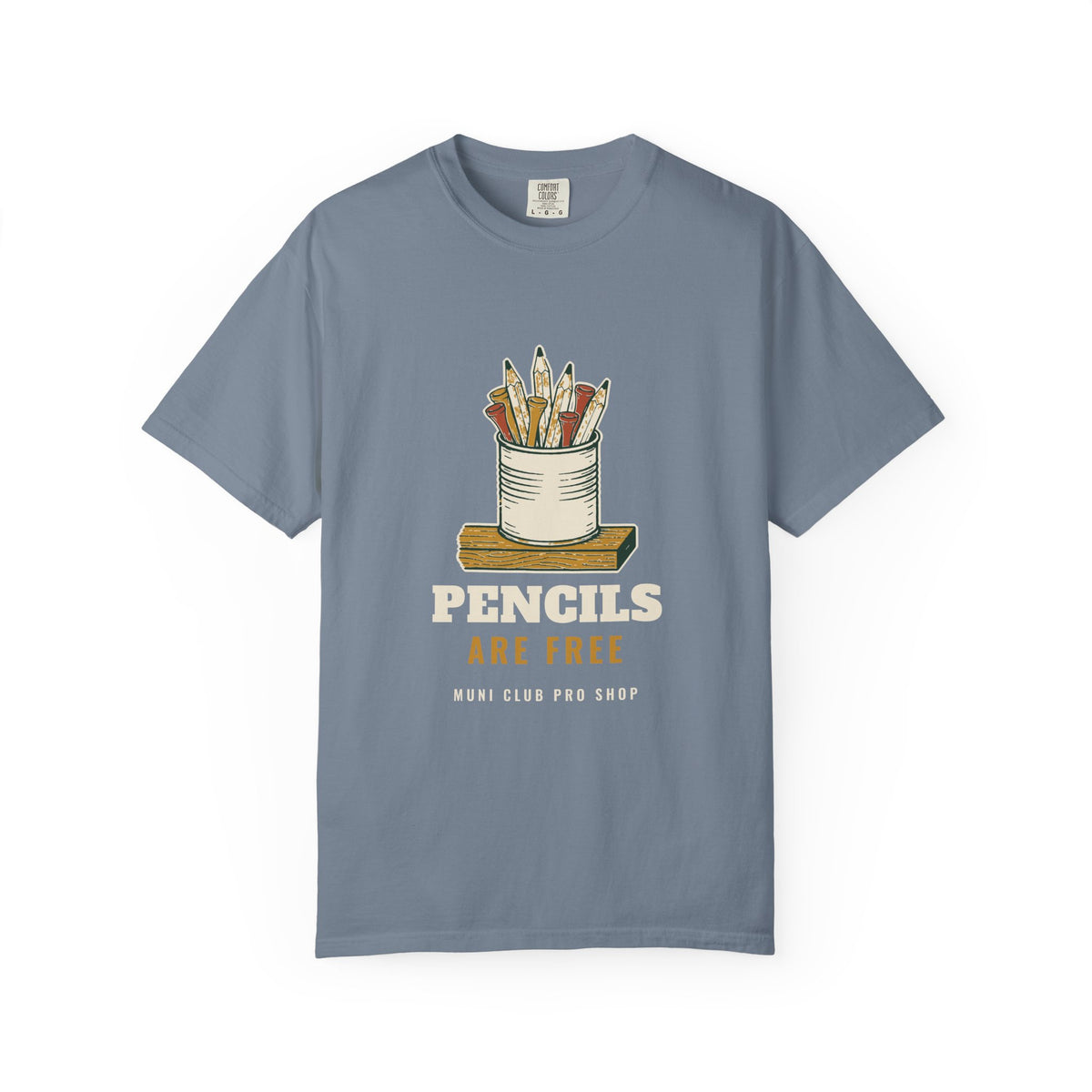Pencils Are Free Tee in Blue Jean, front view