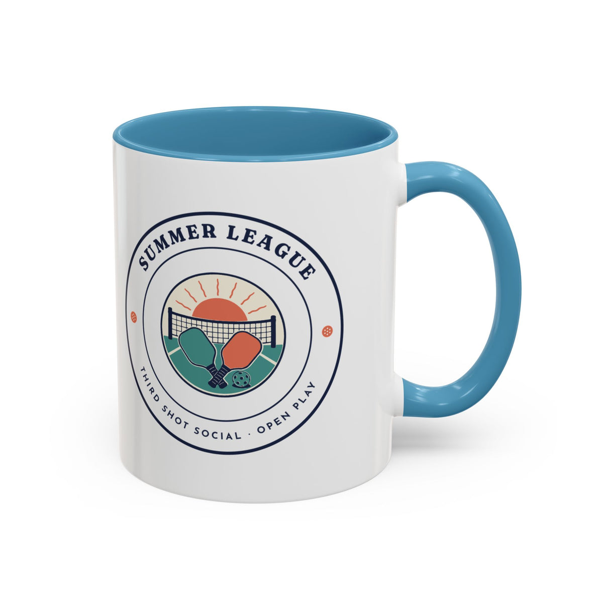 Summer League Mug in Light Blue, design, handle right