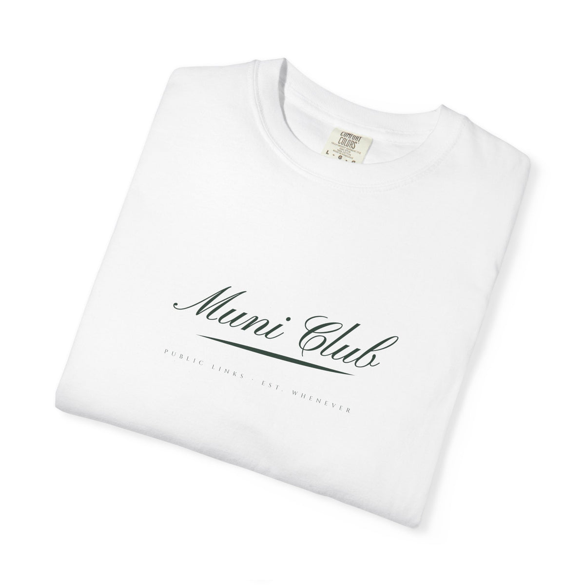 Muni Club Script Tee in White, folded
