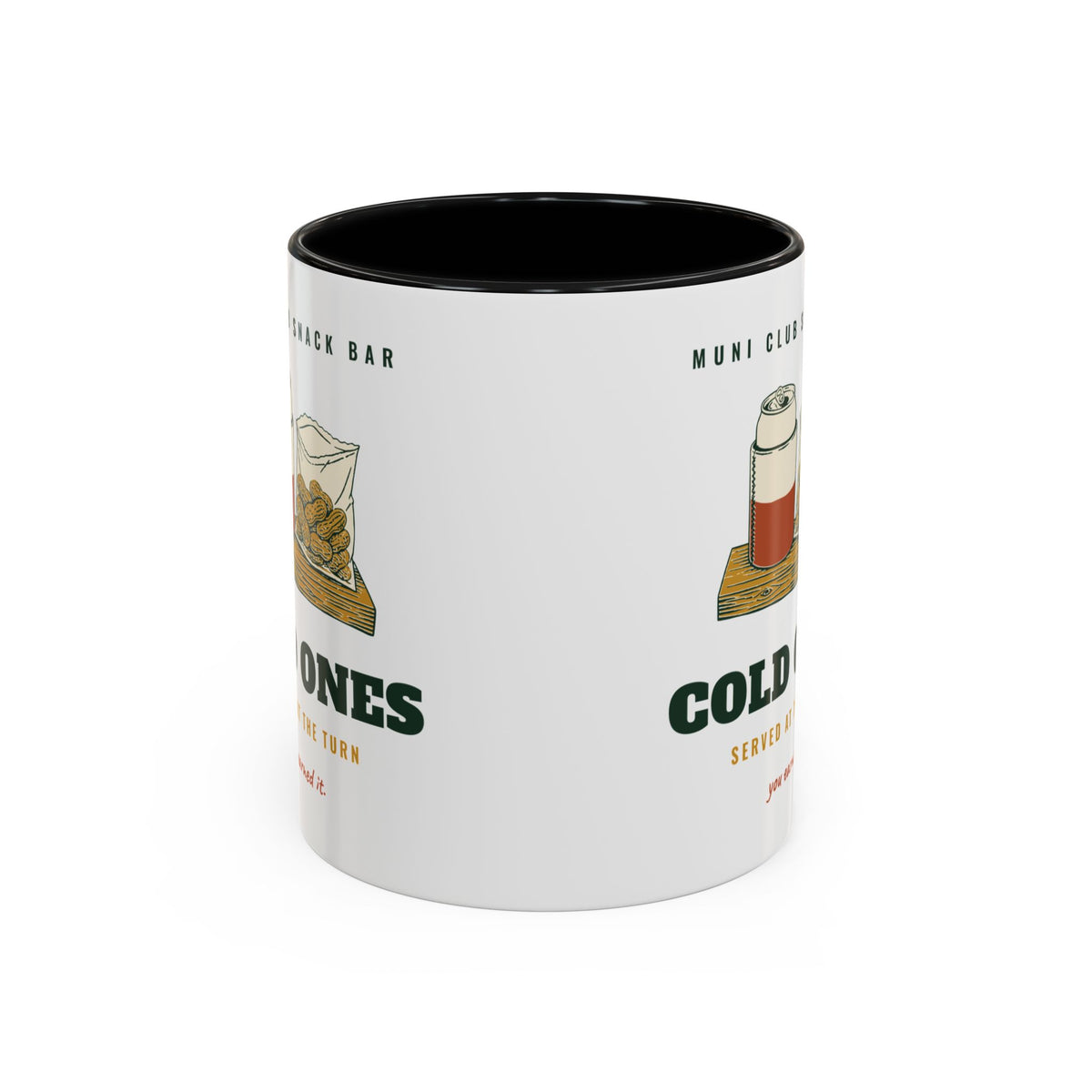 Cold Ones Mug in Black, corner view