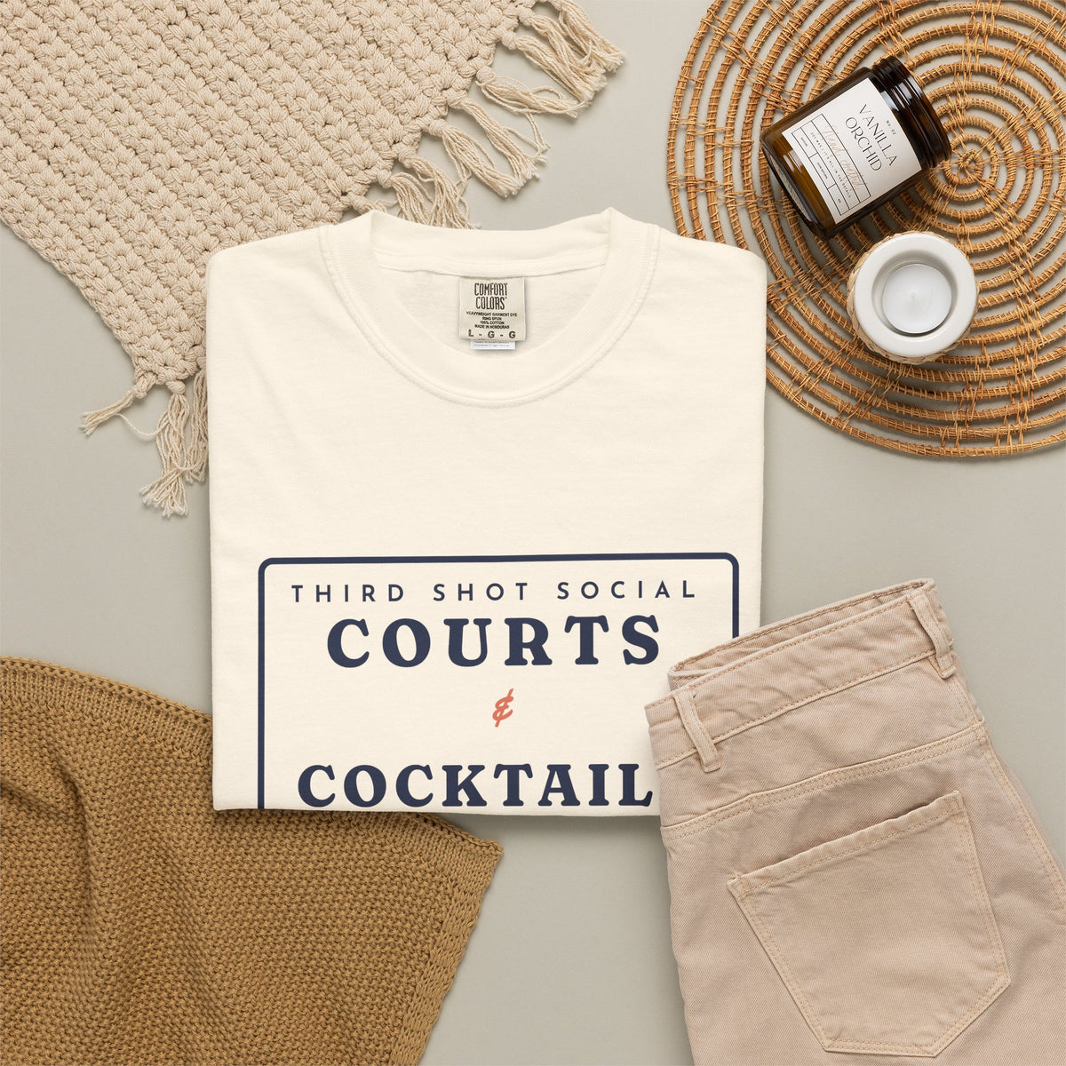 Courts & Cocktails Tee in Ivory, flat lay