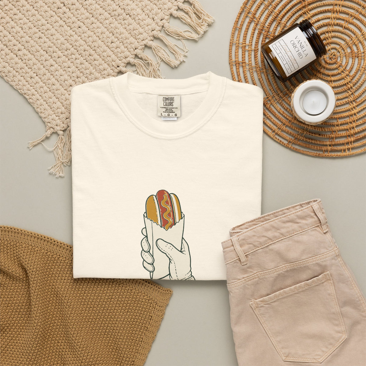Turn Dog Tee in Ivory, flat lay
