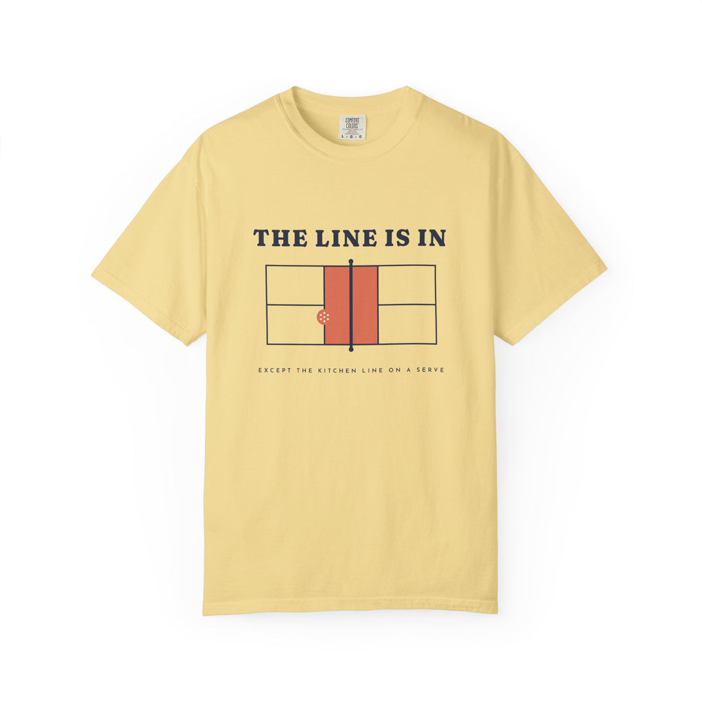 The Line Is In Tee in Butter, front view