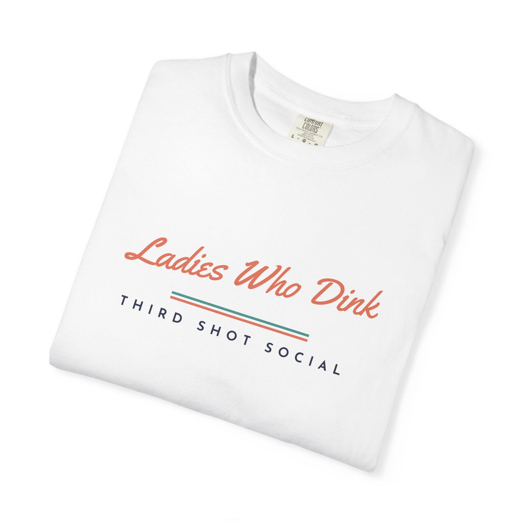 Ladies Who Dink Tee in White, folded