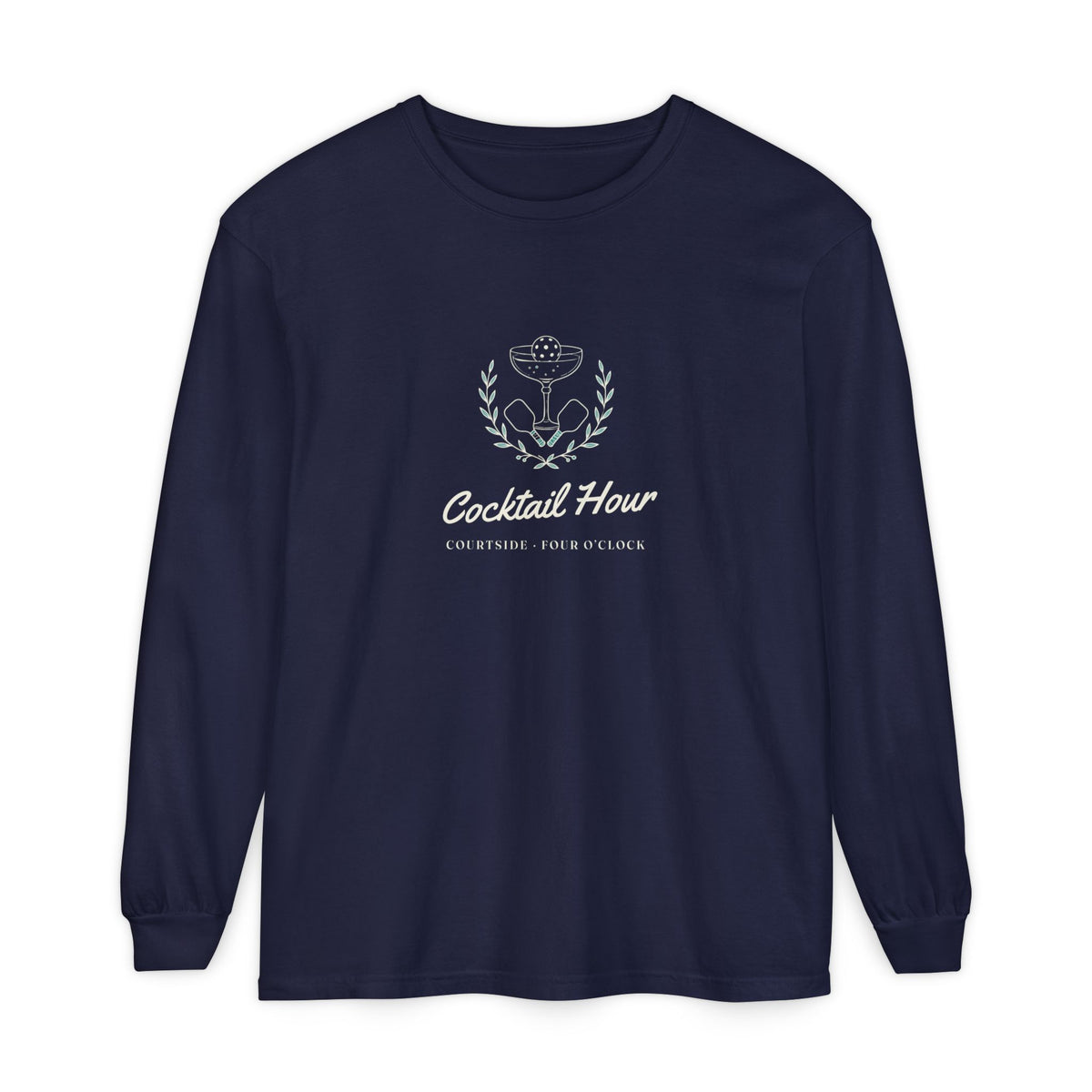 Cocktail Hour Coupe Long Sleeve Tee in True Navy, front view
