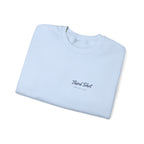 Script Chest Mark Crewneck in Light Blue, folded