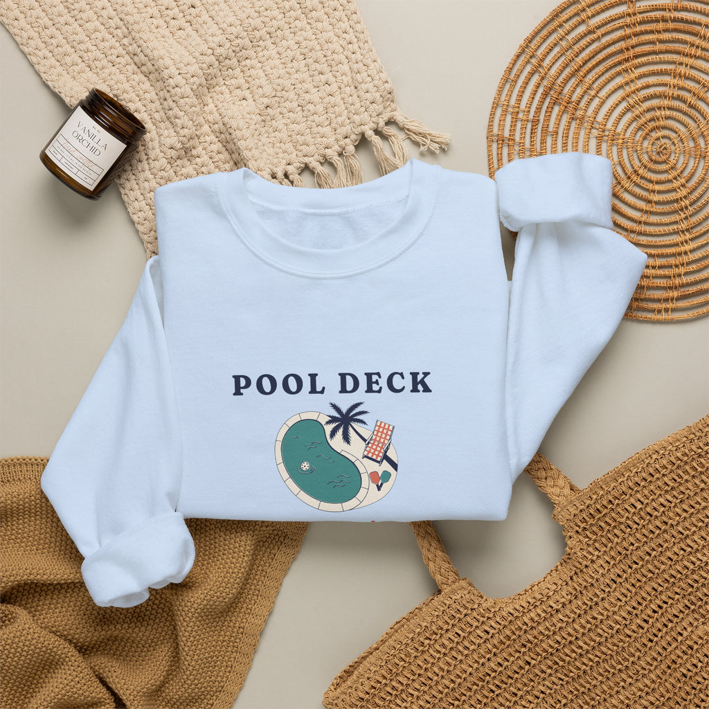 Pool Deck Doubles Crewneck in Light Blue, flat lay
