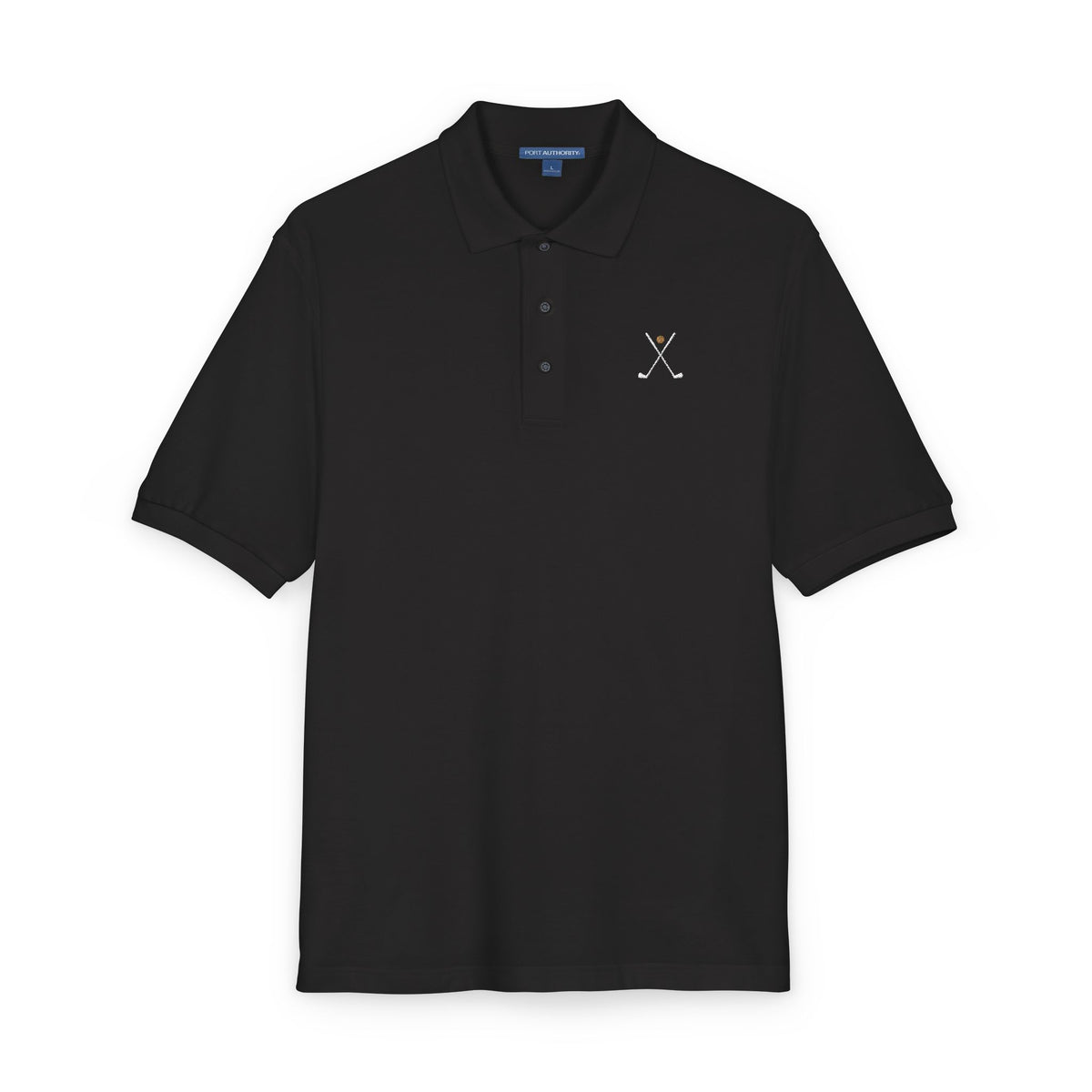 Crossed Irons Polo in Black, embroidery close-up