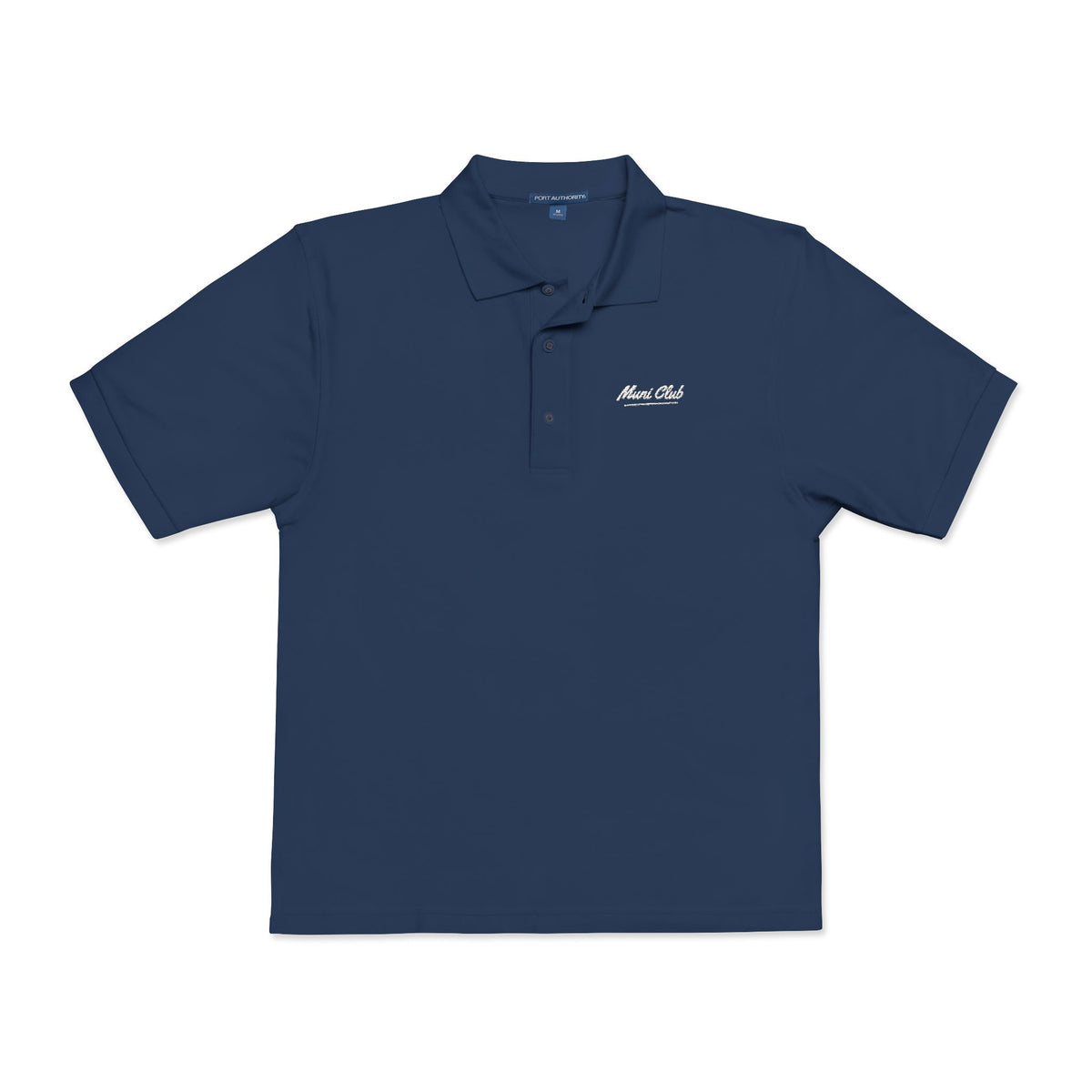 Muni Club Script Polo in Navy, front view